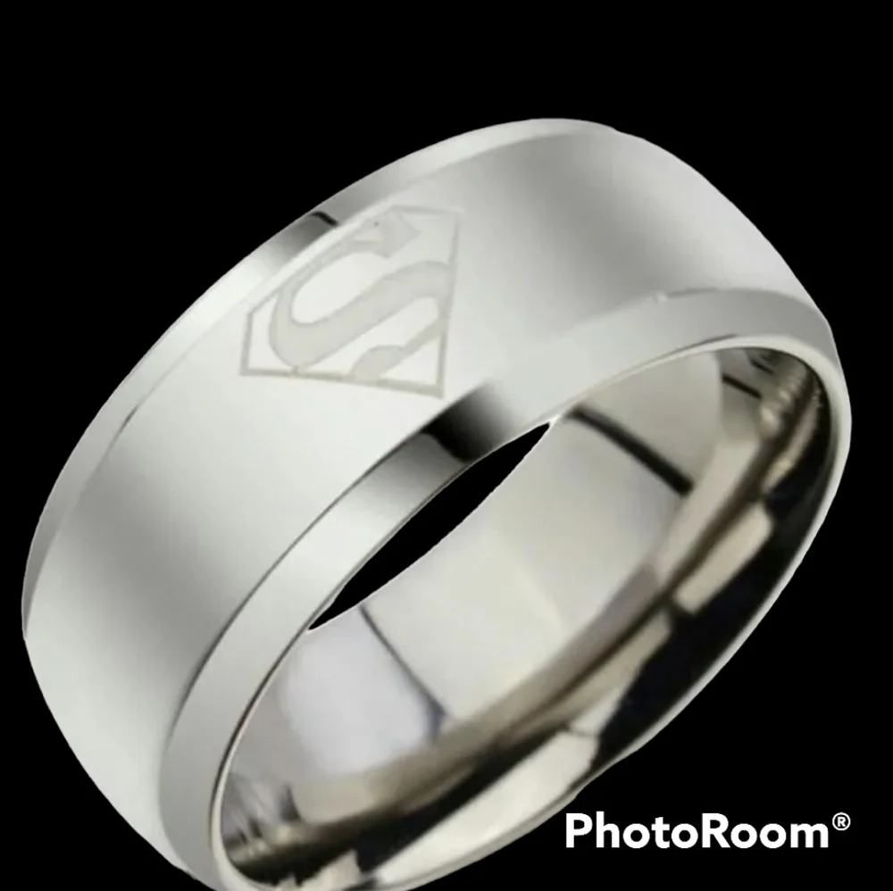 Men's Brushed Stainless Steel Superhero Ring - Picture 1 of 1